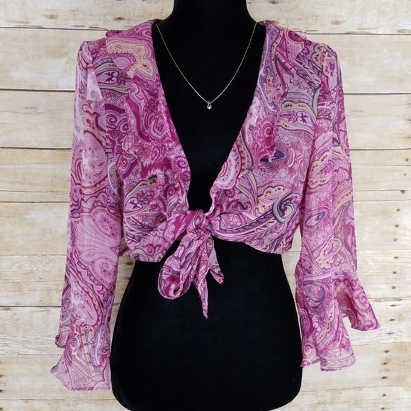 Lane Bryant Tops - Lane Bryant Sheer Tie Front Ruffled Crop Top